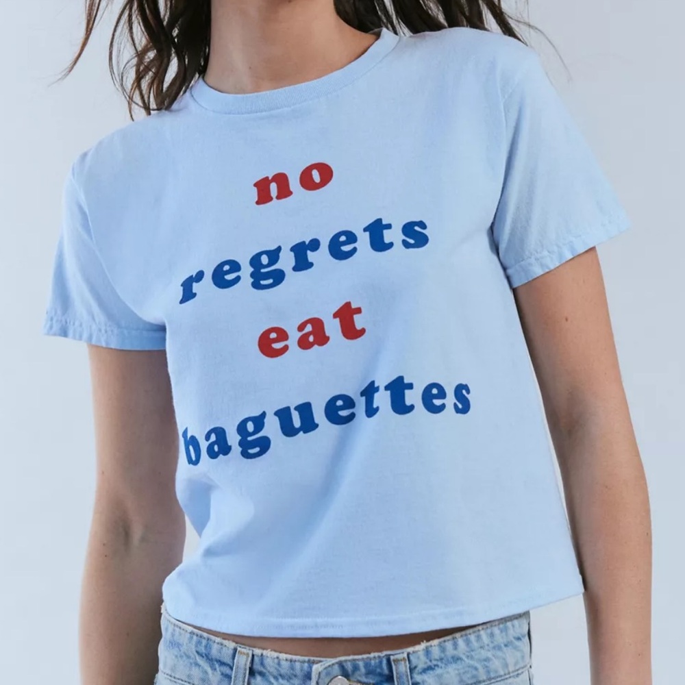 Urban Outfitters Light Blue 'No Regrets Eat Baguettes' Tee